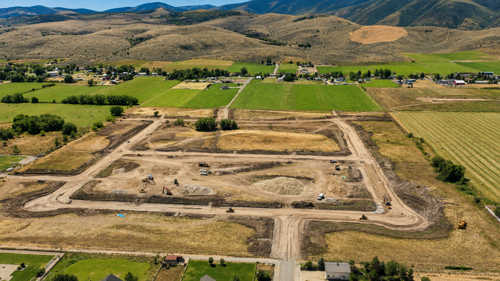 Wide aerial view of the Cummings Ranch land development in Heber, Utah